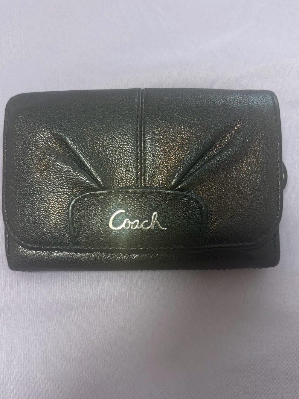Coach Black Leather Fold Wallet with Script Logo